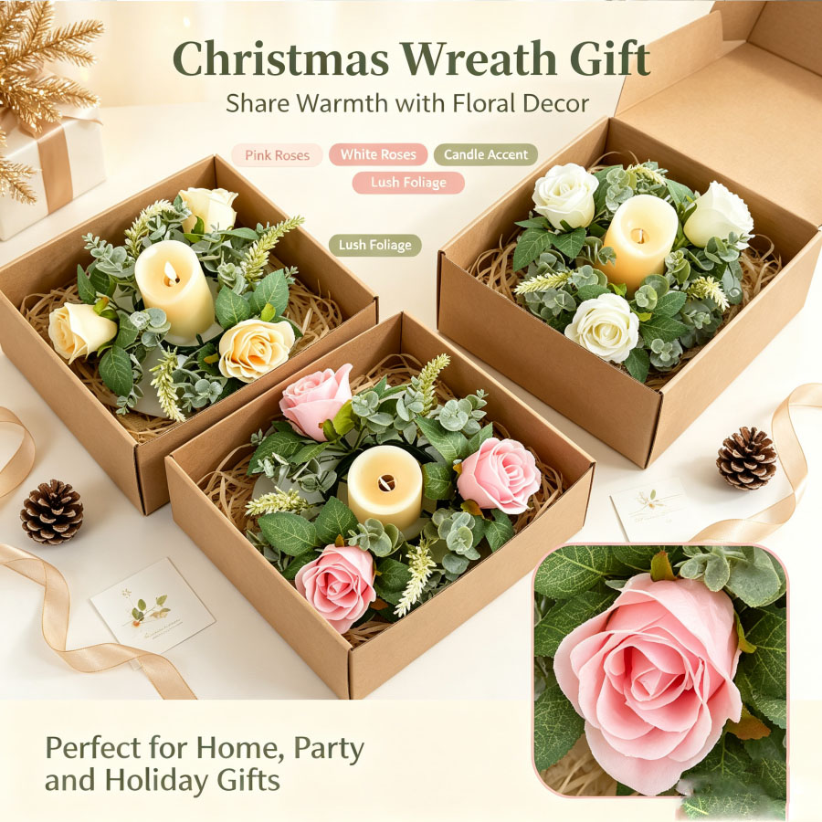 Artificial Rose Wreath Shaped  - Candle Quotes 评论和价格